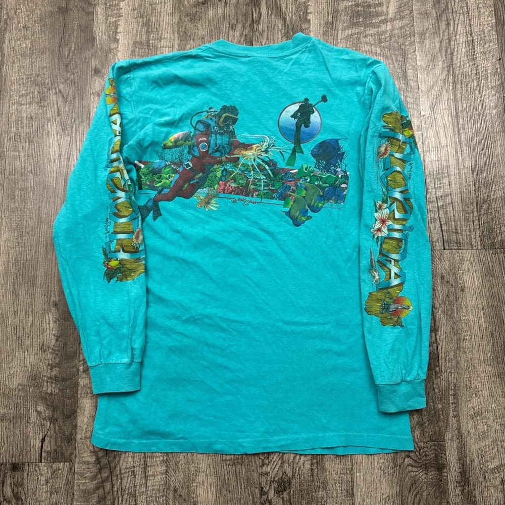 Vintage 80s Key West Florida Surf Scuba Ocean Floral Long Sleeve Shirt